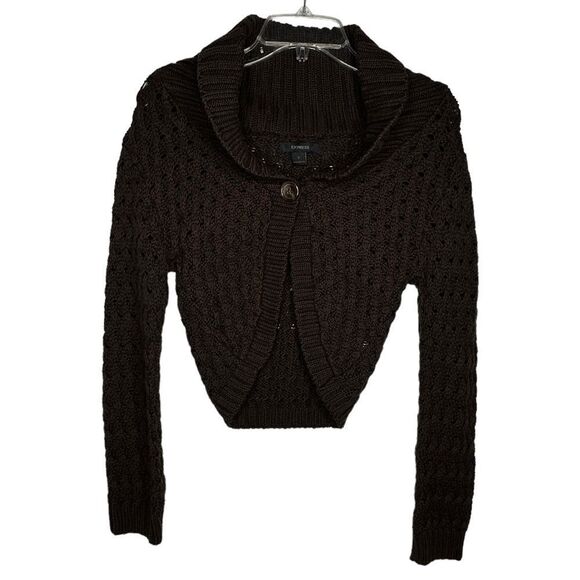 Express Cropped Brown Cardigan Sweater - Picture 1 of 6